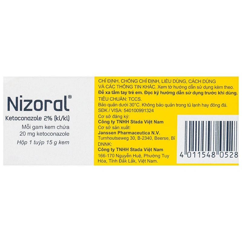 Kem bôi da Nizoral 20mg/g trị nhiễm nấm ngoài da, viêm da tiết bã tuýp 15g - 9